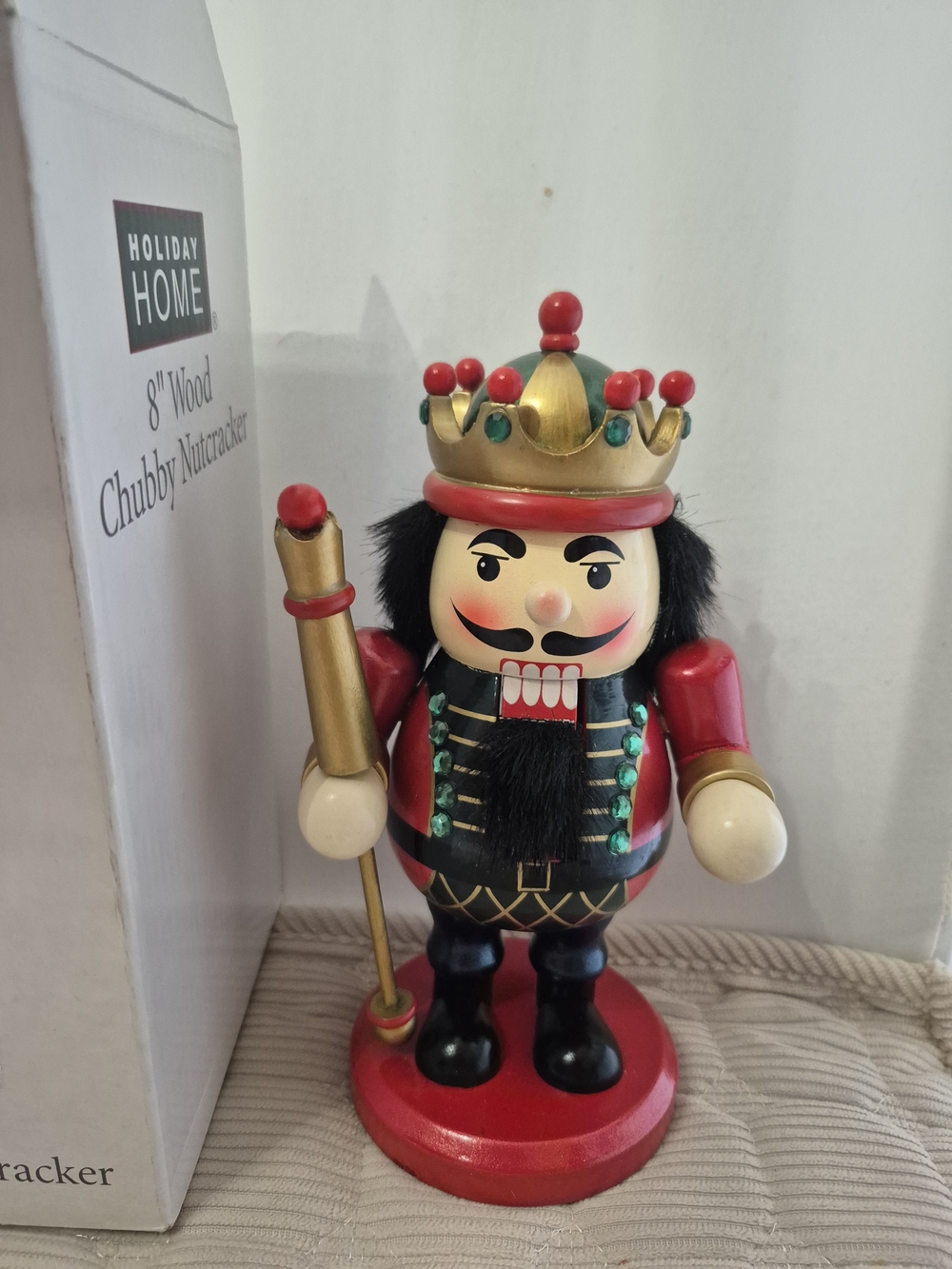 Holiday Home 8" Wood Chubby Nutcracker King - Red & Gold